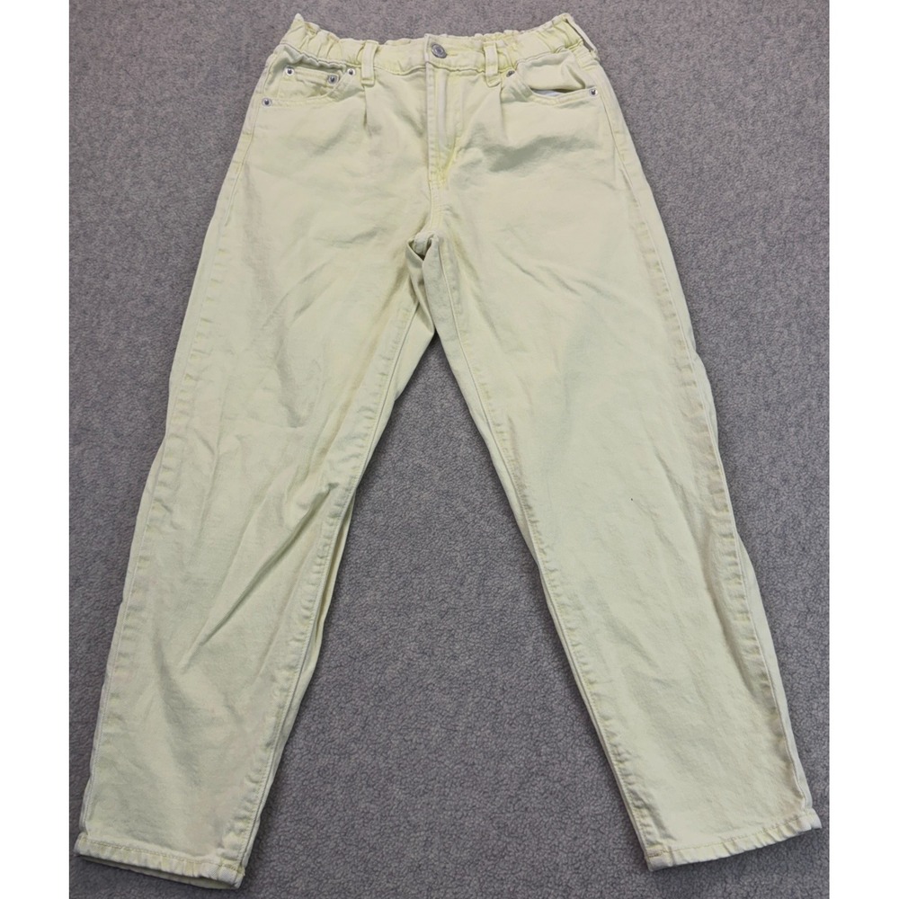 Gap Kids Barrel Jeans Pastel Yellow Denim Elastic Waist Relaxed Fit Stretch 12